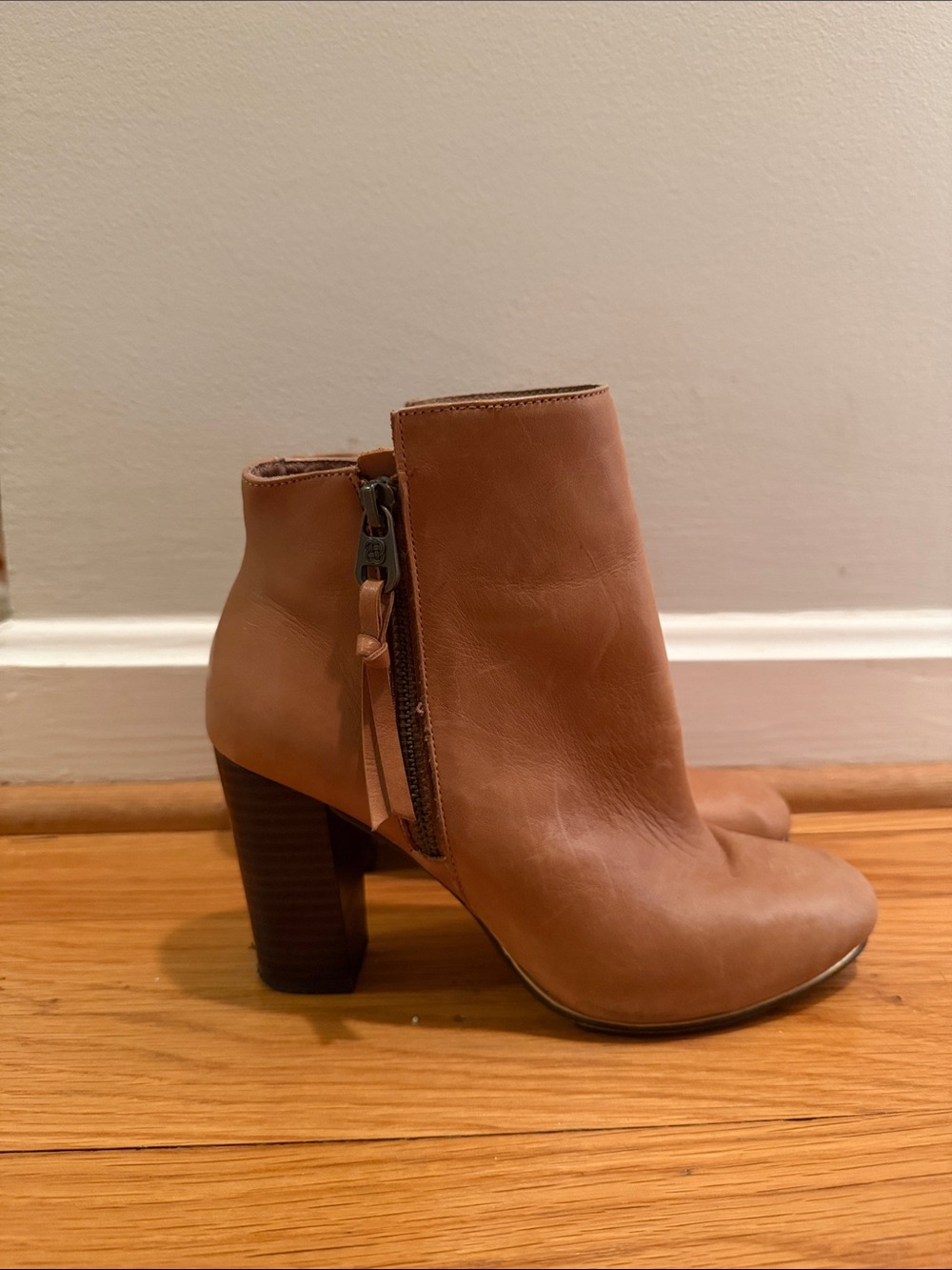 Elliott Lucca Tan Leather Side-Zip Ankle Booties